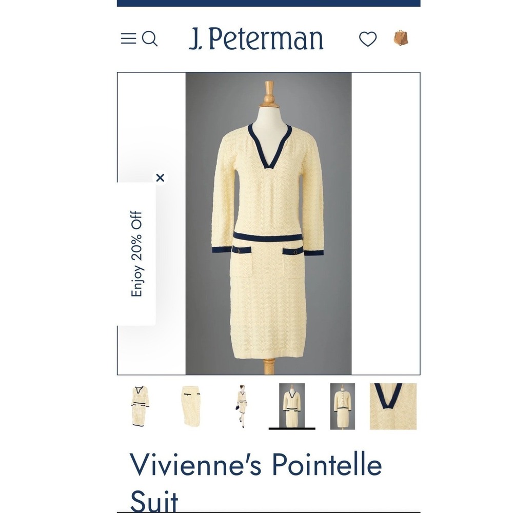 J. Peterman Vivienne's Pointelle Suit Women XL Cream V-Neck Knit Set Excellent